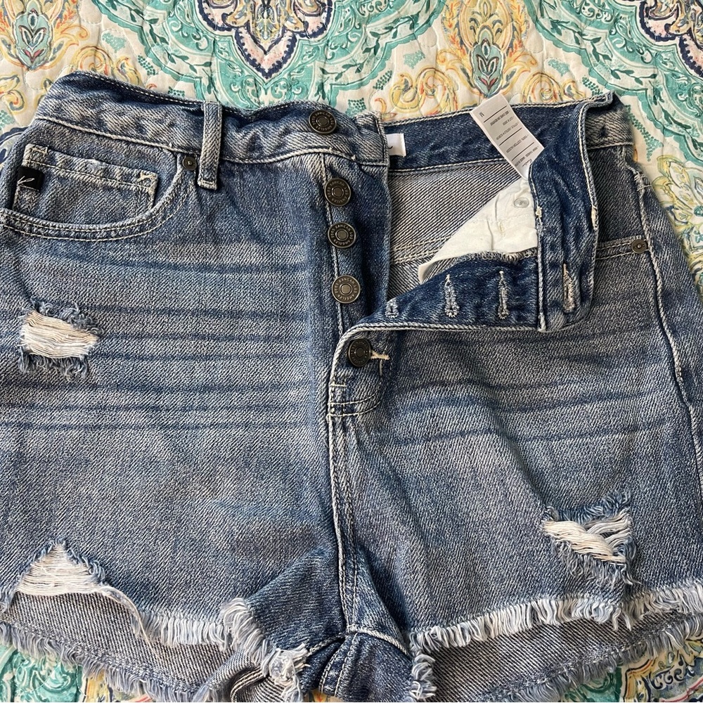 KanCan Button-Fly Light Blue Jean Shorts